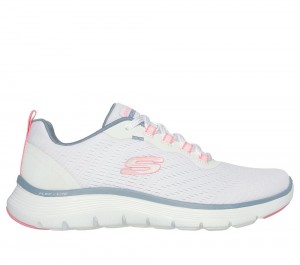 Women Skechers Flex Appeal 5.0 Lace Up Shoes White / Pink / Blue USA | 5291-RVGEU