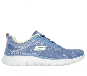 Women Skechers Flex Appeal 5.0 - Cruising Thru Lace Up Shoes Blue / Lime USA | 1536-EIYUO