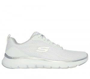 Women Skechers Flex Appeal 5.0 - Uptake Lace Up Shoes White / Silver USA | 3628-ENJGC