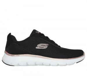 Women Skechers Flex Appeal 5.0 - Uptake Lace Up Shoes Black / Rose Gold USA | 8379-UIPCG