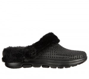 Women Skechers Foamies: GO WALK 5 Lined - Cozy Embrace Sandals Black USA | 2193-HJZGF