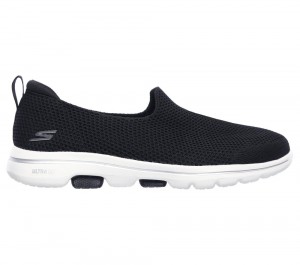 Women Skechers GO WALK 5 - Spontaneous Slip On Shoes Black / White USA | 1527-THZCL