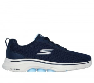 Women Skechers GO WALK 7 - Clear Path Lace Up Shoes Navy / Light Blue USA | 4867-SJVNL