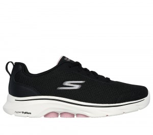 Women Skechers GO WALK 7 - Clear Path Lace Up Shoes Black / Pink USA | 6035-GQCED