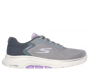 Women Skechers GO WALK 7 - Cosmic Waves Slip On Shoes Grey / Lavender USA | 2650-LRVZC