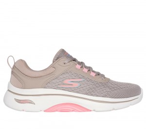 Women Skechers GO WALK Arch Fit 2.0 - Balin Lace Up Shoes Taupe / Multicolor USA | 3659-LVPTX
