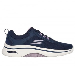 Women Skechers GO WALK Arch Fit 2.0 - Balin Lace Up Shoes Navy / Lavender USA | 5081-JWRIV