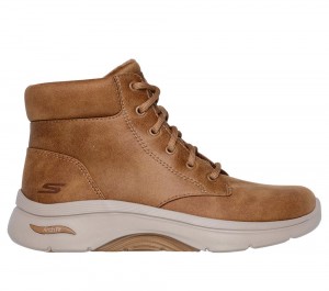 Women Skechers GO WALK Arch Fit 2.0 - Mountain View Boots Chestnut Brown USA | 7103-UNWOF