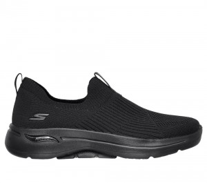 Women Skechers GO WALK Arch Fit - Iconic Slip On Shoes Black USA | 0517-OMVHN
