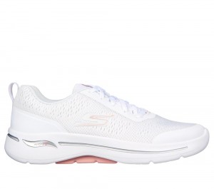 Women Skechers GO WALK Arch Fit - Uptown Summer Sneakers White / Light Pink USA | 2784-ASEVL