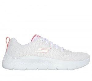 Women Skechers GO WALK Flex - Kali Lace Up Shoes White / Coral USA | 3892-PQHJL