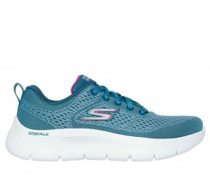 Women Skechers GO WALK Flex - Kali Lace Up Shoes Teal / Hot Pink USA | 5698-VFBRU