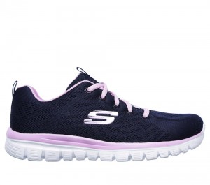 Women Skechers Graceful - Get Connected Lace Up Shoes Navy / Pink USA | 0274-FMYHG