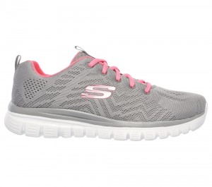 Women Skechers Graceful - Get Connected Lace Up Shoes Grey / Coral USA | 3750-EHONC