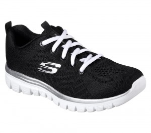 Women Skechers Graceful - Get Connected Lace Up Shoes Black / White USA | 5403-TNKFX