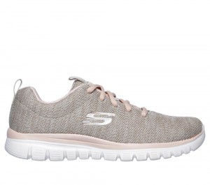 Women Skechers Graceful - Twisted Fortune Lace Up Shoes Natural / Coral USA | 5104-SDPUZ