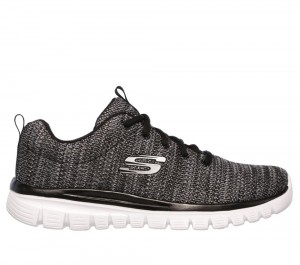 Women Skechers Graceful - Twisted Fortune Sneakers Black / White USA | 7508-LMEFU