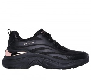 Women Skechers Hazel - Step N Flow Lace Up Shoes Black USA | 9568-VWPTE
