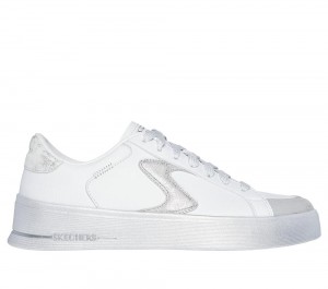 Women Skechers Hiland - Quite Chic Lace Up Shoes White / Silver USA | 1436-LJWBP
