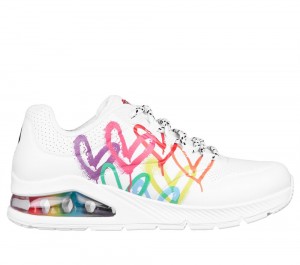 Women Skechers JGoldcrown: Uno 2 - Floating Love Lace Up Shoes White USA | 5394-PNOML