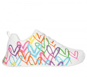 Women Skechers JGoldcrown: Uno Lite - Heart of Hearts Lace Up Shoes White / Multicolor USA | 8941-OWQRM