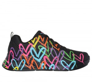 Women Skechers JGoldcrown: Uno Lite - Heart of Hearts Lace Up Shoes Black / Multicolor USA | 6759-TKBOQ