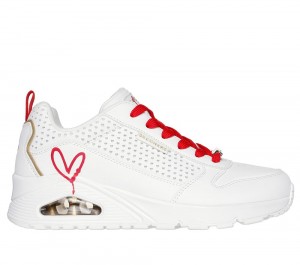 Women Skechers JGoldcrown: Uno - Lone Hearted Lace Up Shoes White / Red USA | 0694-GEDZX