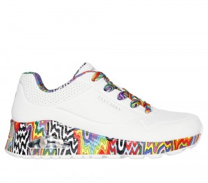 Women Skechers Jen Stark: Uno - Mini Drip Sneakers White / Multicolor USA | 0721-CHZOX