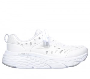 Women Skechers Max Cushioning Elite - Step Up Lace Up Shoes White / Silver USA | 6874-GXAJP