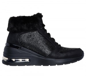 Women Skechers Million Air - Elevated Luxe Air Boots Black USA | 4315-MUKGB