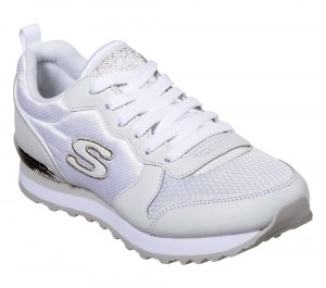 Women Skechers OG 85 - Goldn Gurl Flat Shoes White / Silver USA | 0652-BDYVX