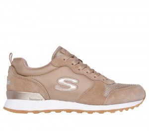 Women Skechers OG 85 - Goldn Gurl Flat Shoes Tan Grey USA | 8263-ZRIEX