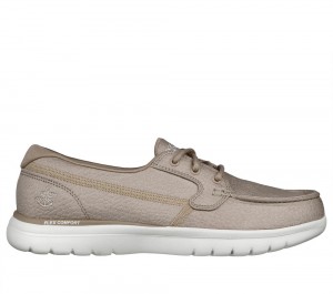 Women Skechers On the GO Flex - Un Mar Lace Up Shoes Natural White USA | 6042-PCJIK