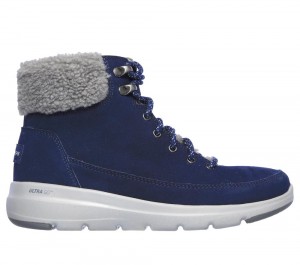 Women Skechers On-the-GO Glacial Ultra - Woodlands Lace Up Shoes Navy / Gray USA | 2163-KMVIL