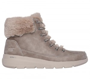 Women Skechers On-the-GO Glacial Ultra - Wonderland Boots Taupe Brown USA | 7842-NLQIO