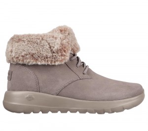 Women Skechers On-the-GO Joy - Plush Dreams Boots Dark Taupe USA | 9685-TKFUC