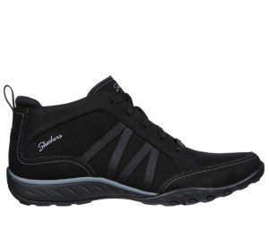 Women Skechers Relaxed Fit: Breathe-Easy - Friendly Ties Boots Black USA | 9264-ZJCUI