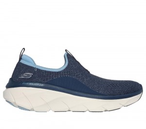 Women Skechers Relaxed Fit: D'Lux Walker 2.0 - Bold State Slip On Shoes Navy / Blue USA | 3047-RZGQY