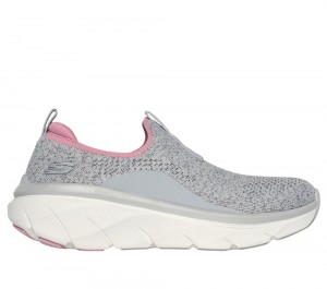 Women Skechers Relaxed Fit: D'Lux Walker 2.0 - Bold State Slip On Shoes Grey / Pink USA | 9715-BEFYI