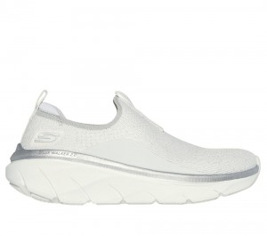 Women Skechers Relaxed Fit: D'Lux Walker 2.0 - Sparkle Forever Slip On Shoes White / Silver USA | 3810-SGPQW