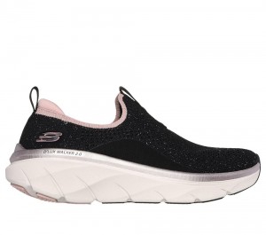 Women Skechers Relaxed Fit: D'Lux Walker 2.0 - Sparkle Forever Slip On Shoes Black / Rose Gold USA | 7059-OGKJZ