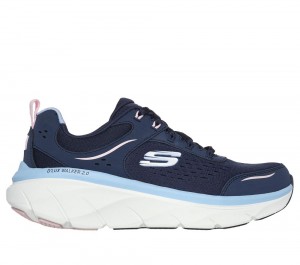 Women Skechers Relaxed Fit: D'Lux Walker 2.0 - Daisy Doll Lace Up Shoes Navy / Pink USA | 3458-IFPYG