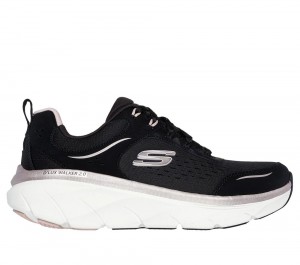 Women Skechers Relaxed Fit: D'Lux Walker 2.0 - Gradient Glam Lace Up Shoes Black / Rose Gold USA | 1847-MQLWI