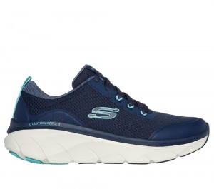 Women Skechers Relaxed Fit: D'Lux Walker 2.0 - Radiant Rose Lace Up Shoes Navy / Aqua USA | 2468-RVFDI
