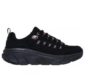 Women Skechers Relaxed Fit: D'Lux Walker 2.0 - Golden Step Sneakers Black / Rose Gold USA | 2951-DMLBT