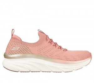 Women Skechers Relaxed Fit: D'Lux Walker - Let it Glow Slip On Shoes Rosegold USA | 6914-YXVMU
