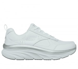 Women Skechers Relaxed Fit: D'Lux Walker - Timeless Path Lace Up Shoes White / Silver USA | 3901-QCHJT