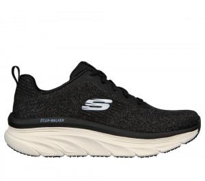 Women Skechers Relaxed Fit: D'Lux Walker - Daily Beauty Lace Up Shoes Black USA | 4679-TLNFS