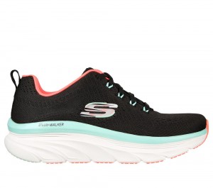 Women Skechers Relaxed Fit: D'Lux Walker - Fresh Finesse Lace Up Shoes Black / Mint USA | 7831-MFGQP