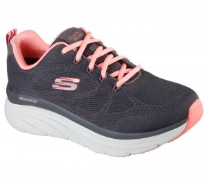 Women Skechers Relaxed Fit: D'Lux Walker - Get Oasis Lace Up Shoes Charcoal / Coral USA | 0985-MJFZC